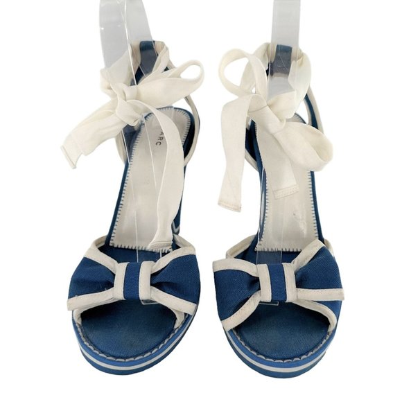 Marc Jacobs Blue and White Platform Wedge Espadrille Sandals with Bow, 9 - Picture 1 of 9